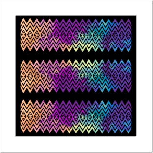 Colourful Orange and Purple Zigzag Silhouette Digital Art Posters and Art